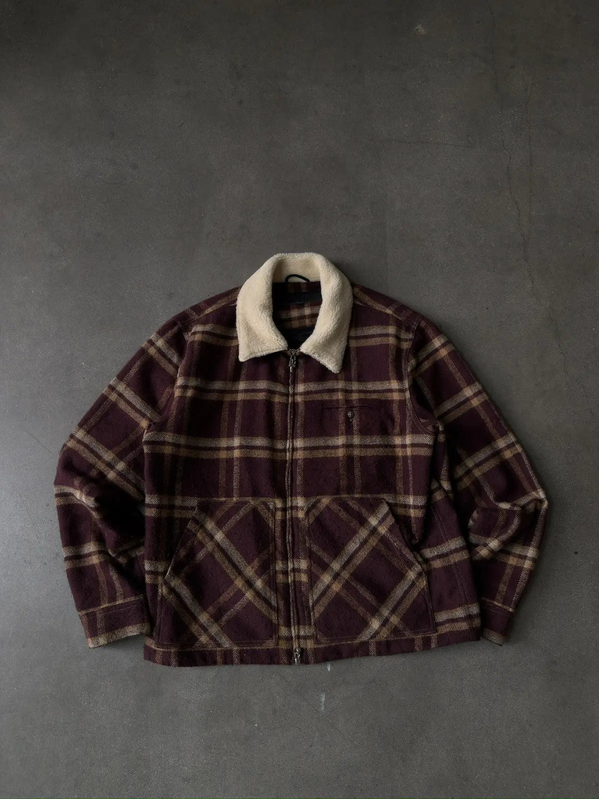 Chrome Hearts Plaid Flannel Jacket w Shearling Collar