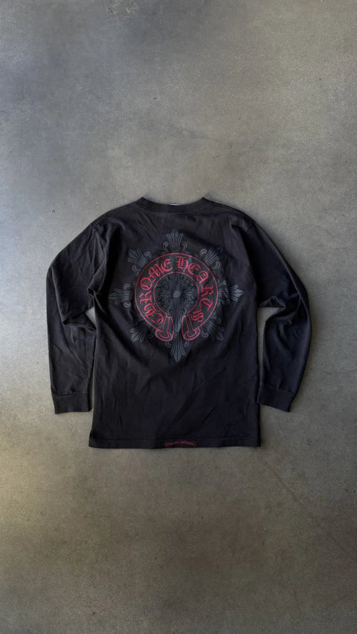 2000s Chrome Hearts Red Floral Horseshoe LS Tee