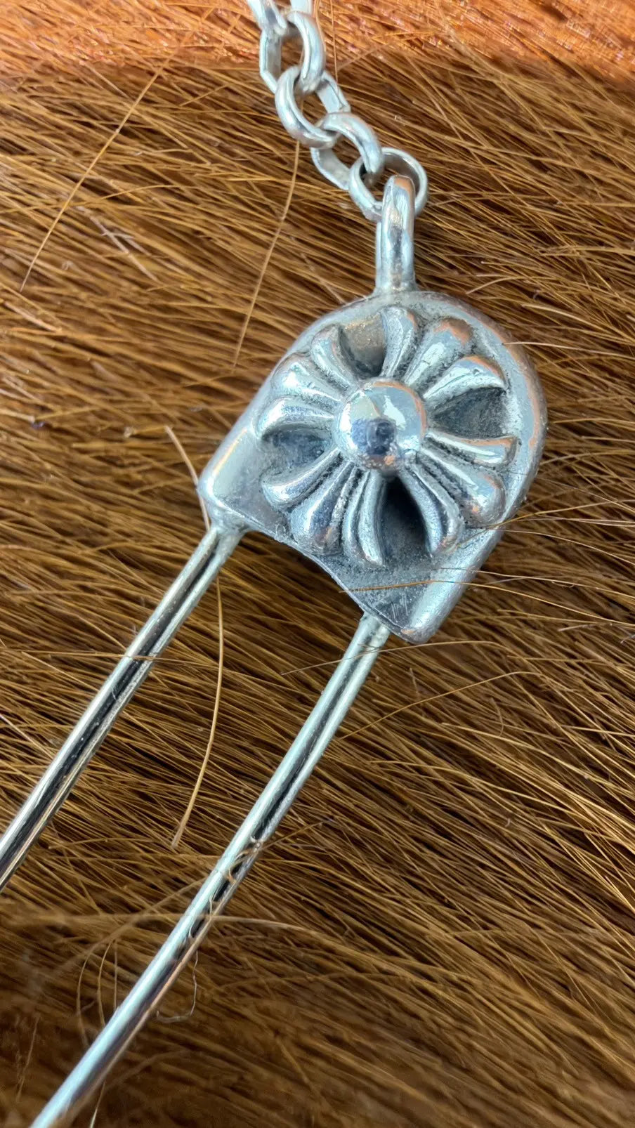 Chrome Hearts Floral Cross Safety Pin Necklace - 16 Inches Chrome Hearts