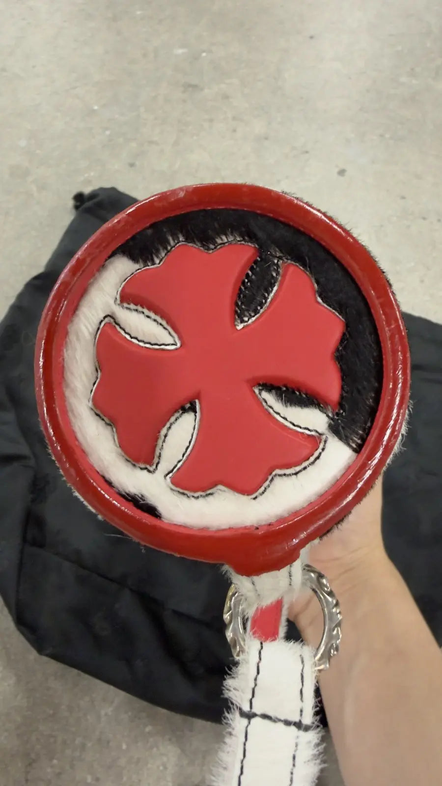 Chrome Hearts Red Leather Cross Patch Pony Hair Bag