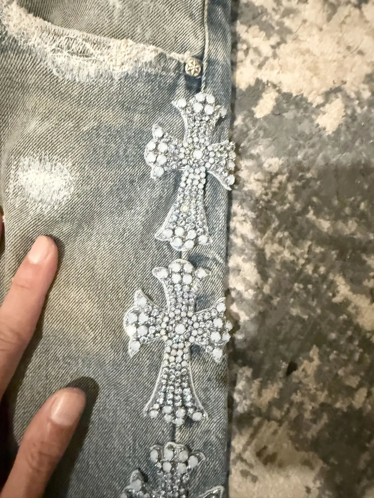Chrome Hearts Canes Exclusive Diamond Crosses Silver Jeans