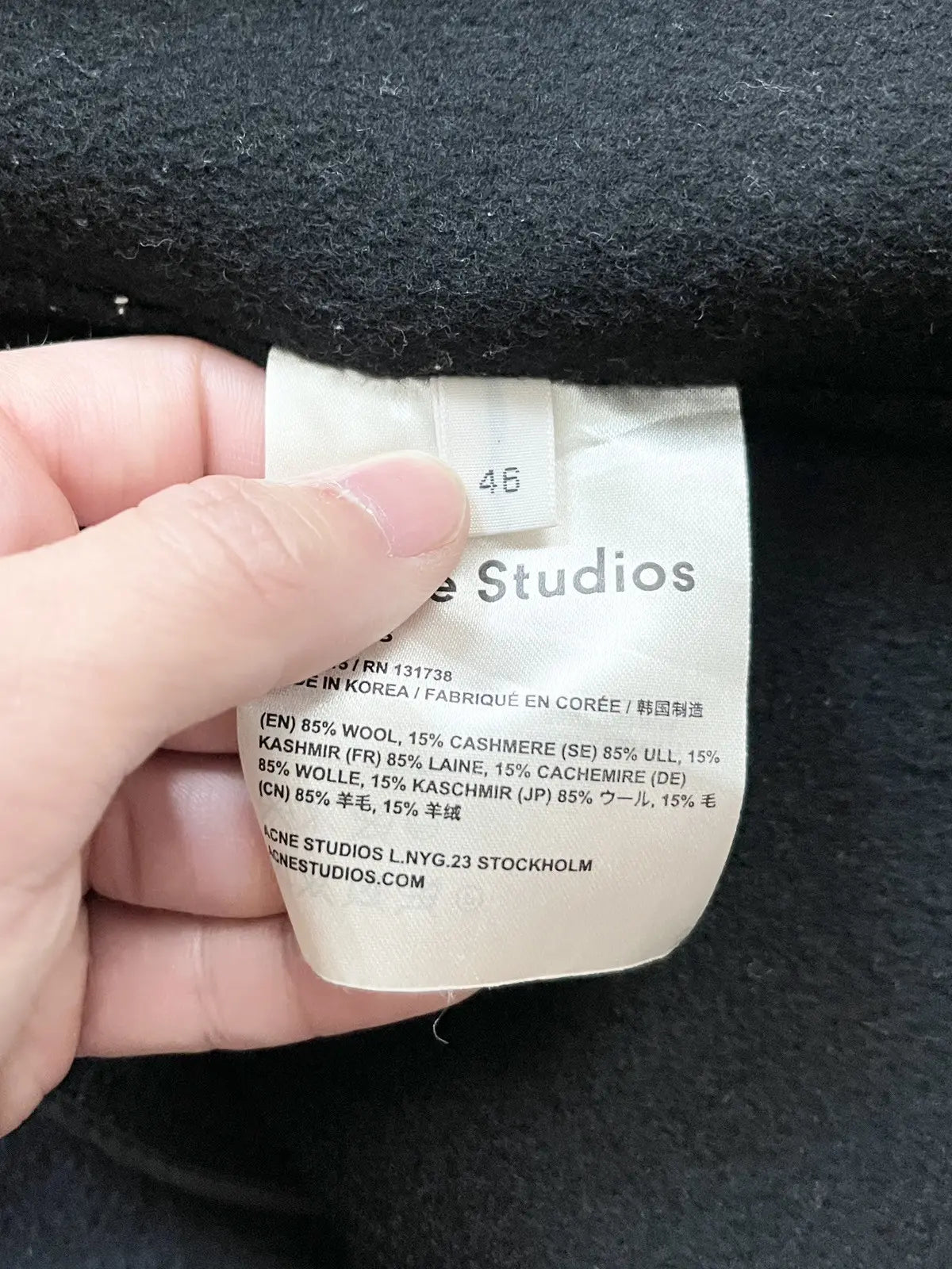 16AW Acne Studios Black Charles Coat (Wool/Cashmere Blend)