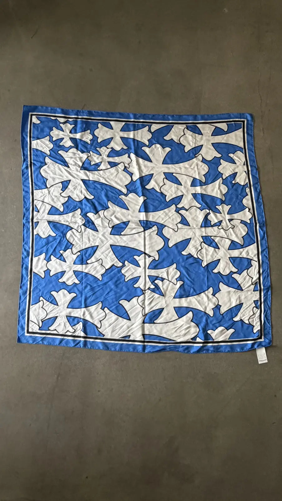Chrome Hearts Blue and White Silk Graphic Scarf