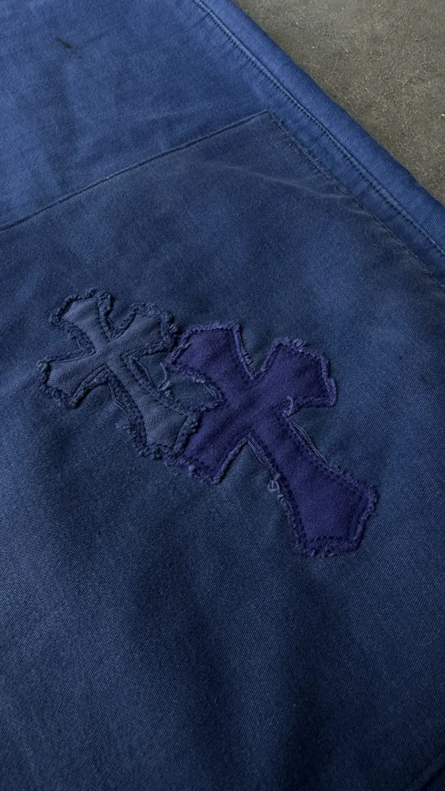 Chrome Hearts Blue Cross Patch French Work Pants
