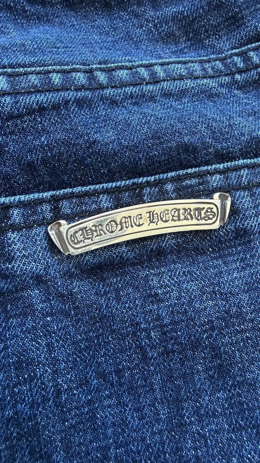 Chrome Hearts Dark Wash Denim Jeans Sterling Cross Button Chrome Hearts