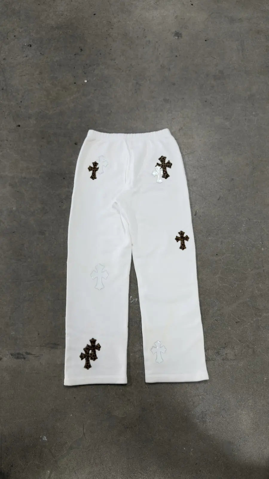 Chrome Hearts White & Leopard Cross Patch Sweatpants