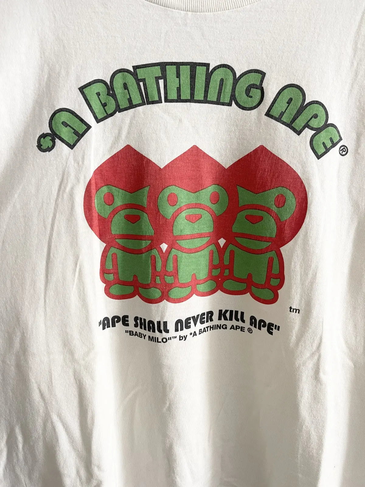 1990s Bape Triple Peach Milo College Logo LS Tee