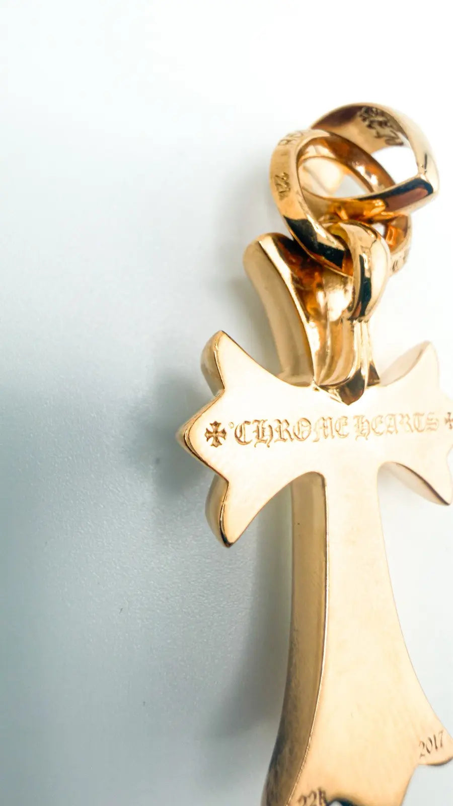 Chrome Hearts 22K Gold Emerald Heart Cross Pendant Chrome Hearts