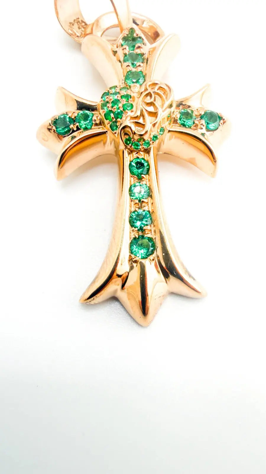 Chrome Hearts 22K Gold Emerald Heart Cross Pendant Chrome Hearts