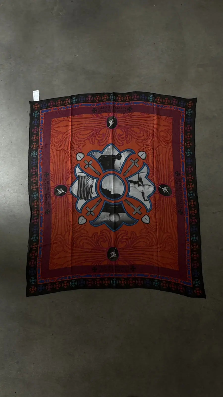 Chrome Hearts Mapplethorpe Multi-Color Cross Red Silk Scarf