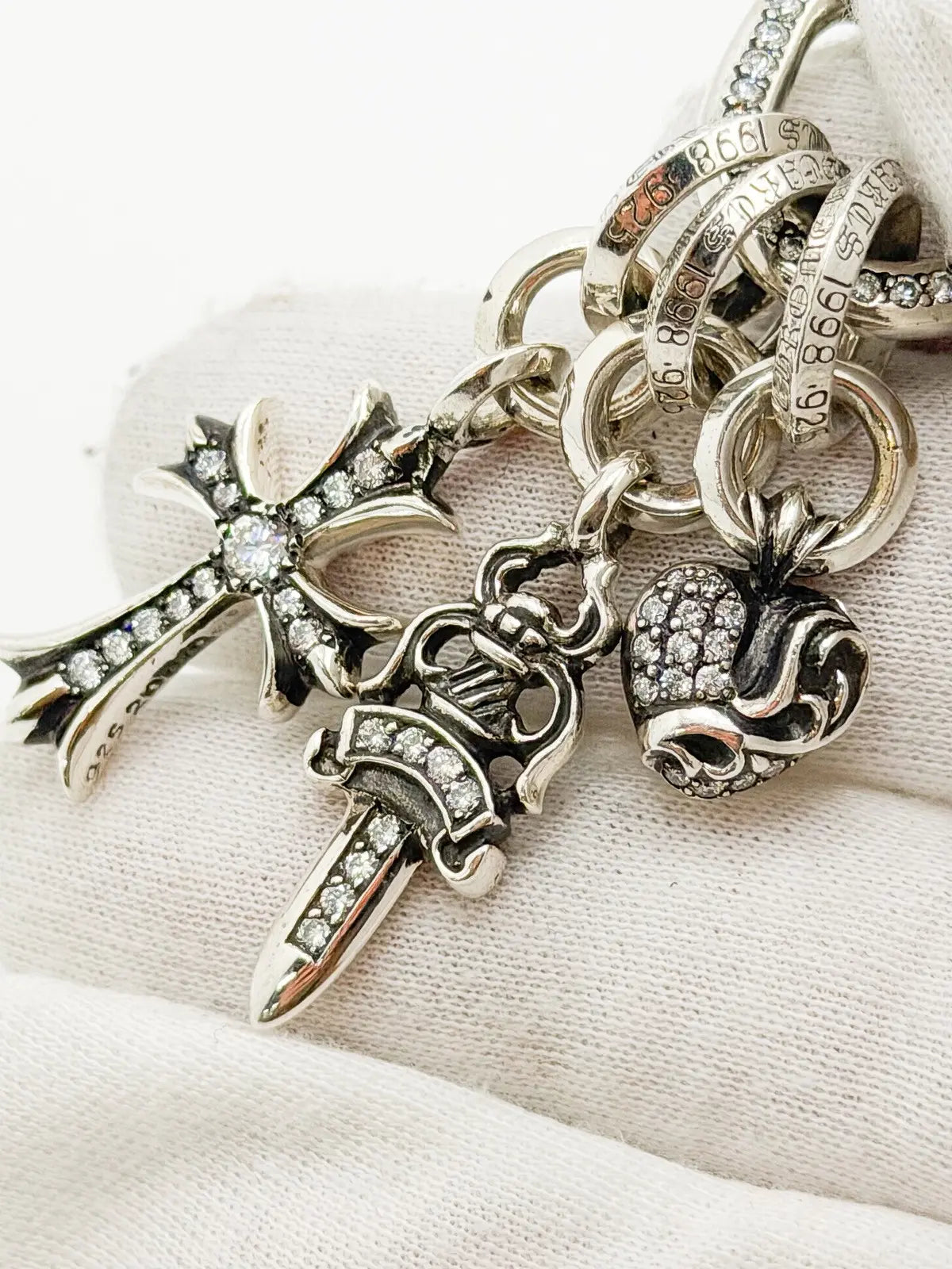 Chrome Hearts 925 Sliver full White Dimond Dagger Keychain