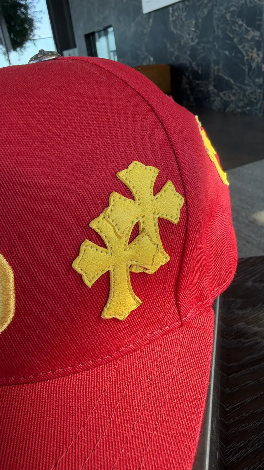 Chrome Hearts Red Yellow Cross Patch Baseball Cap Chrome Hearts