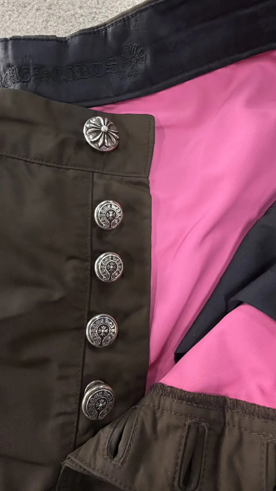 Chrome Hearts Brown Nylon and Leather Double Knee Pants