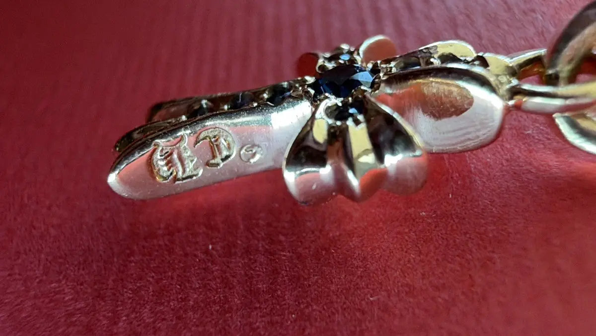 Chrome Hearts 22K Gold Blue Baby Fat Cross Charm Pendant Chrome Hearts