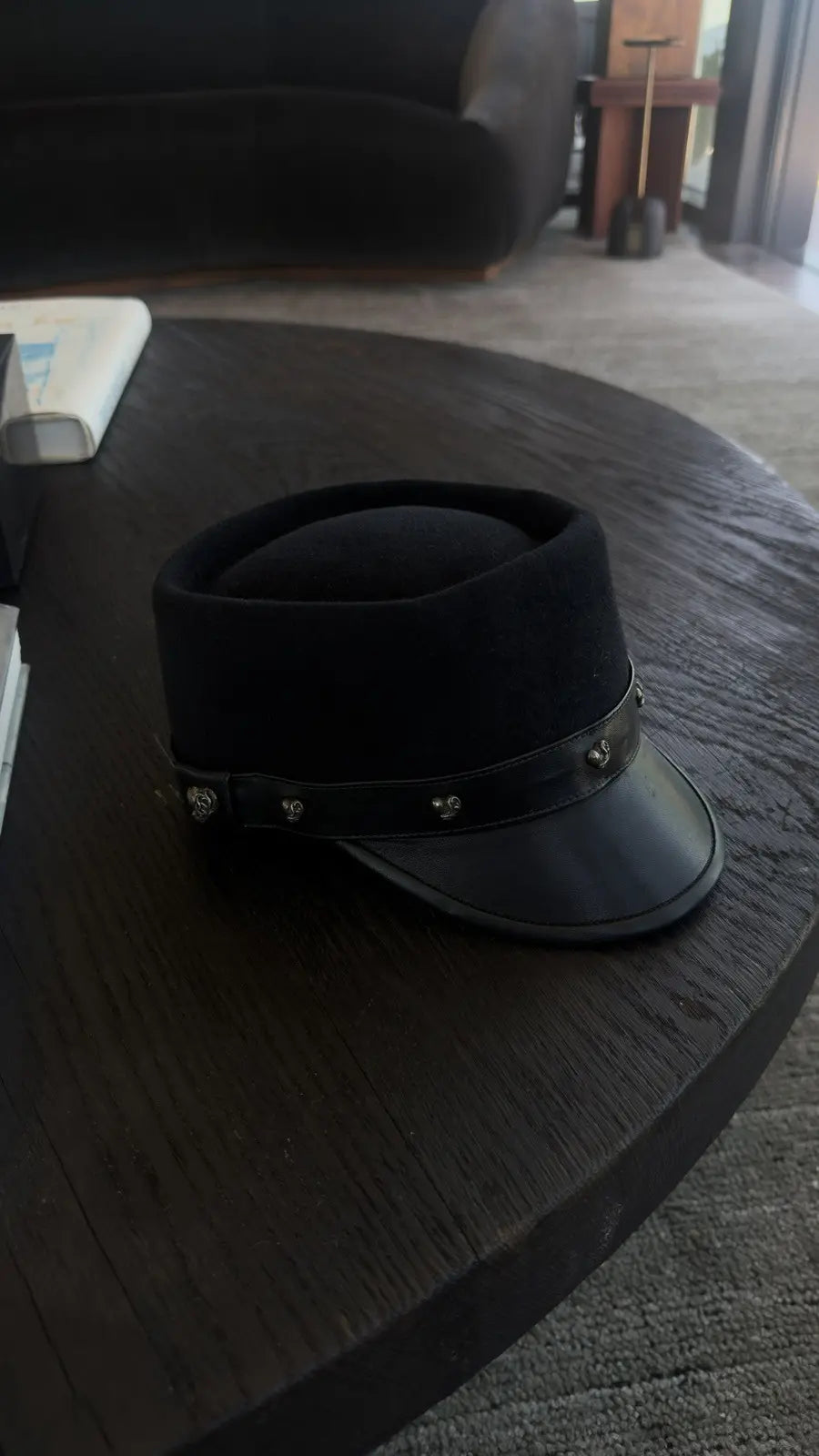 Chrome Hearts Heart Motif Leather Casquette Captain Hat Chrome Hearts