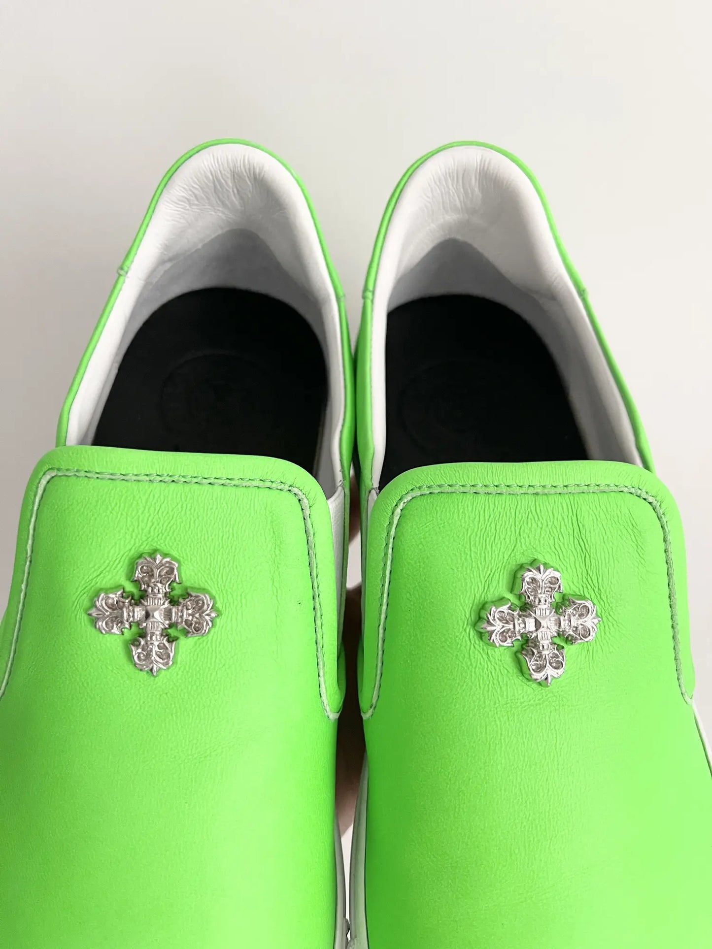 Chrome Hearts Neon Green Jumbo Studs Leather Slip On