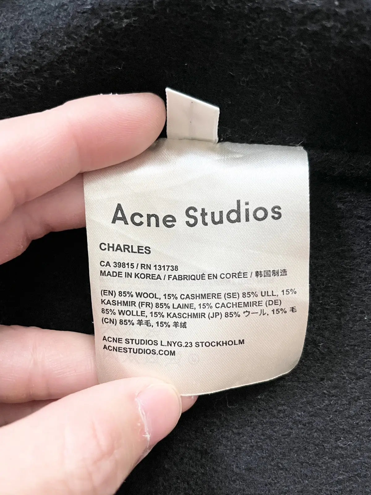 16AW Acne Studios Black Charles Coat (Wool/Cashmere Blend)