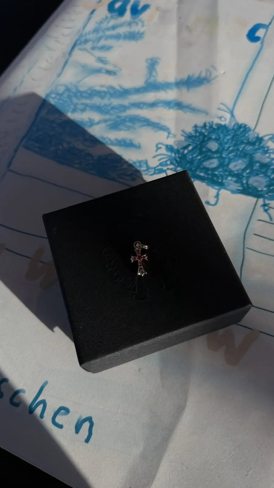 Chrome Hearts 22K Gold Ruby Tiny Cross Charm Pendant Chrome Hearts