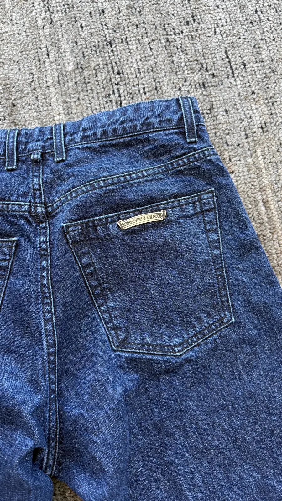Chrome Hearts Dark Wash Denim Jeans Sterling Cross Button Chrome Hearts
