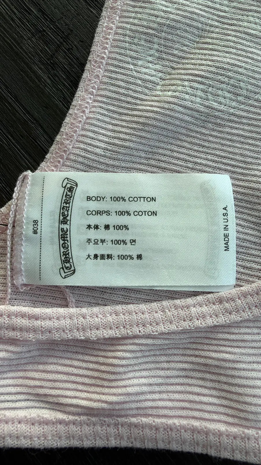 Chrome Hearts Pink T-Bar Rib Tank Top Size L Chrome Hearts