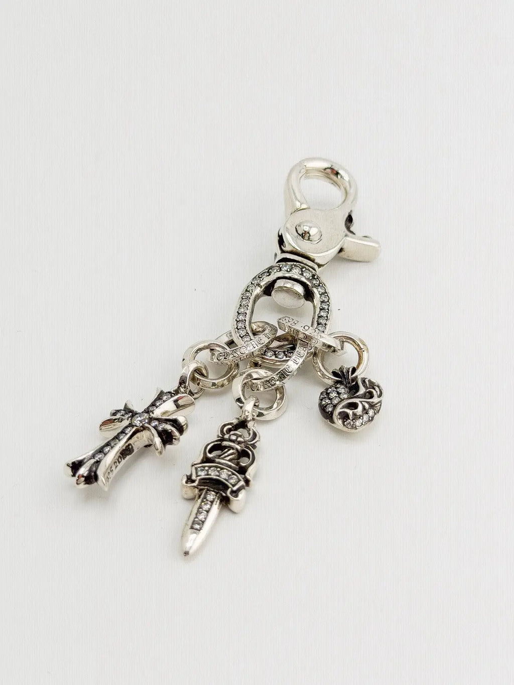 Chrome Hearts 925 Sliver full White Dimond Dagger Keychain