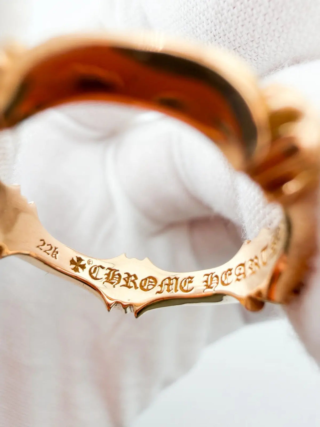 Chrome Hearts 22K Gold Plus Cross and Bone Ring