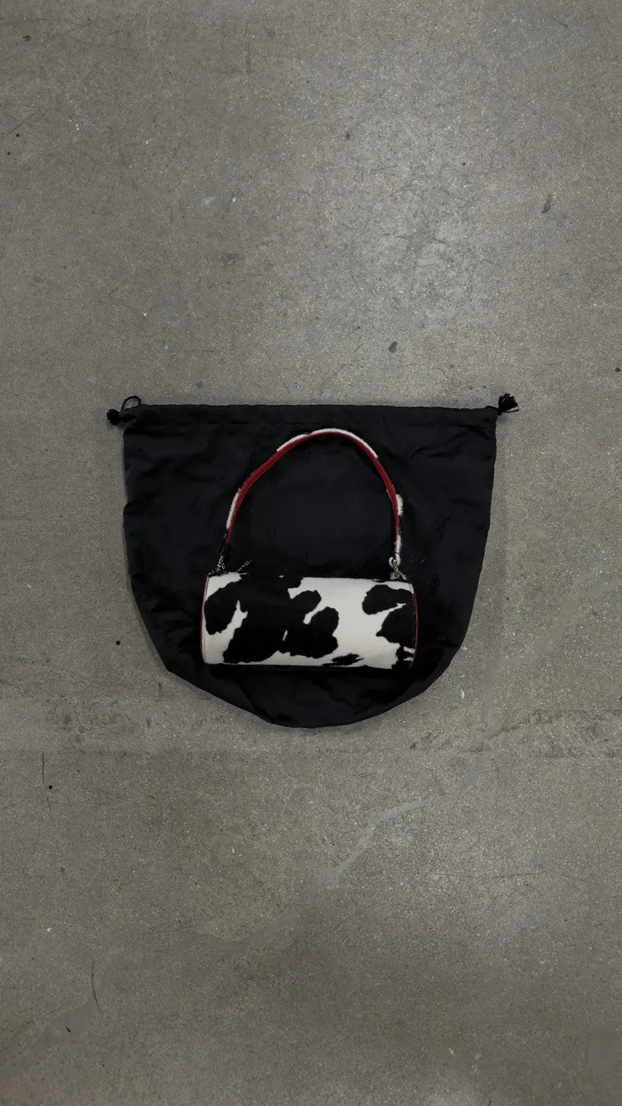 Chrome Hearts Red Leather Cross Patch Pony Hair Bag