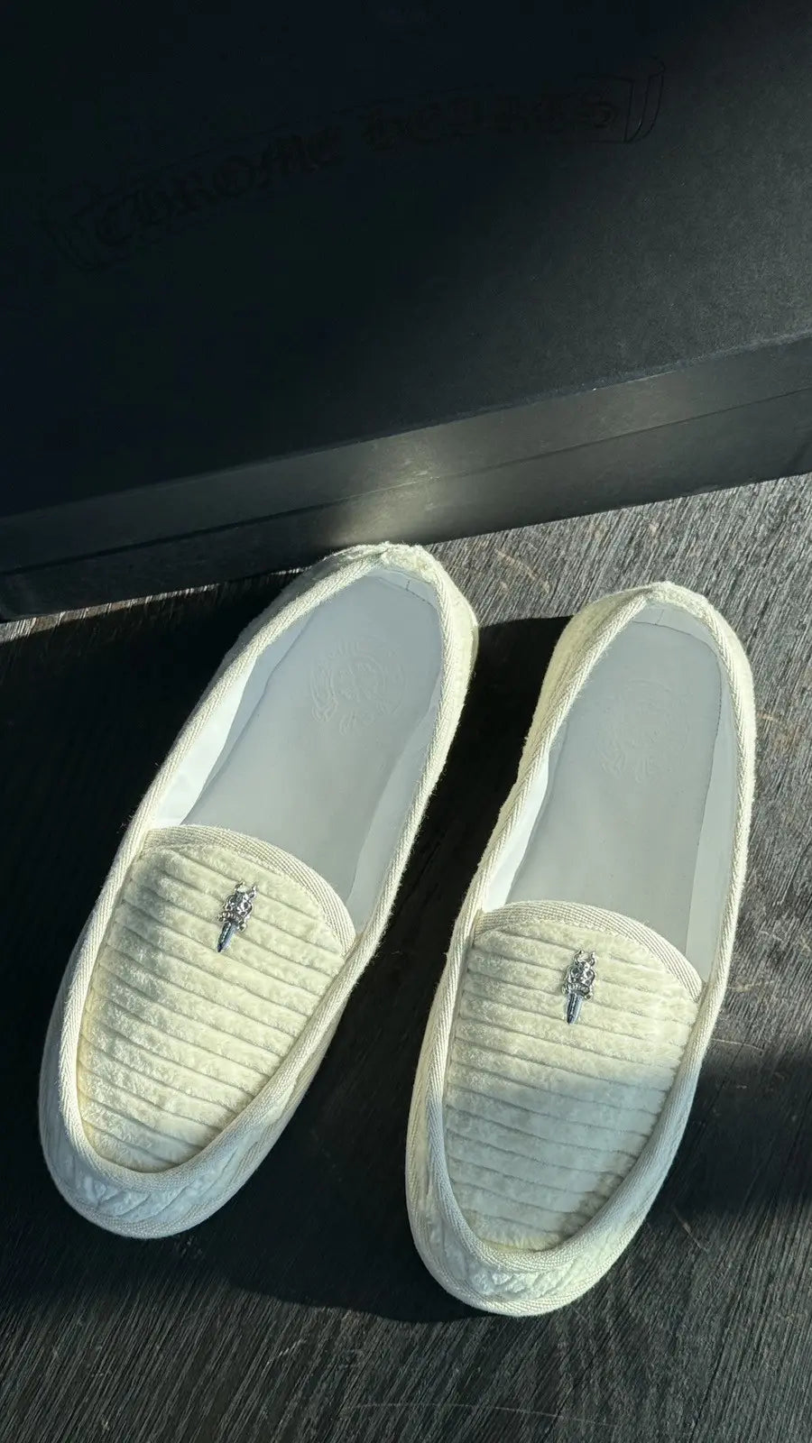 Chrome Hearts White Corduroy Dagger Loafers Chrome Hearts