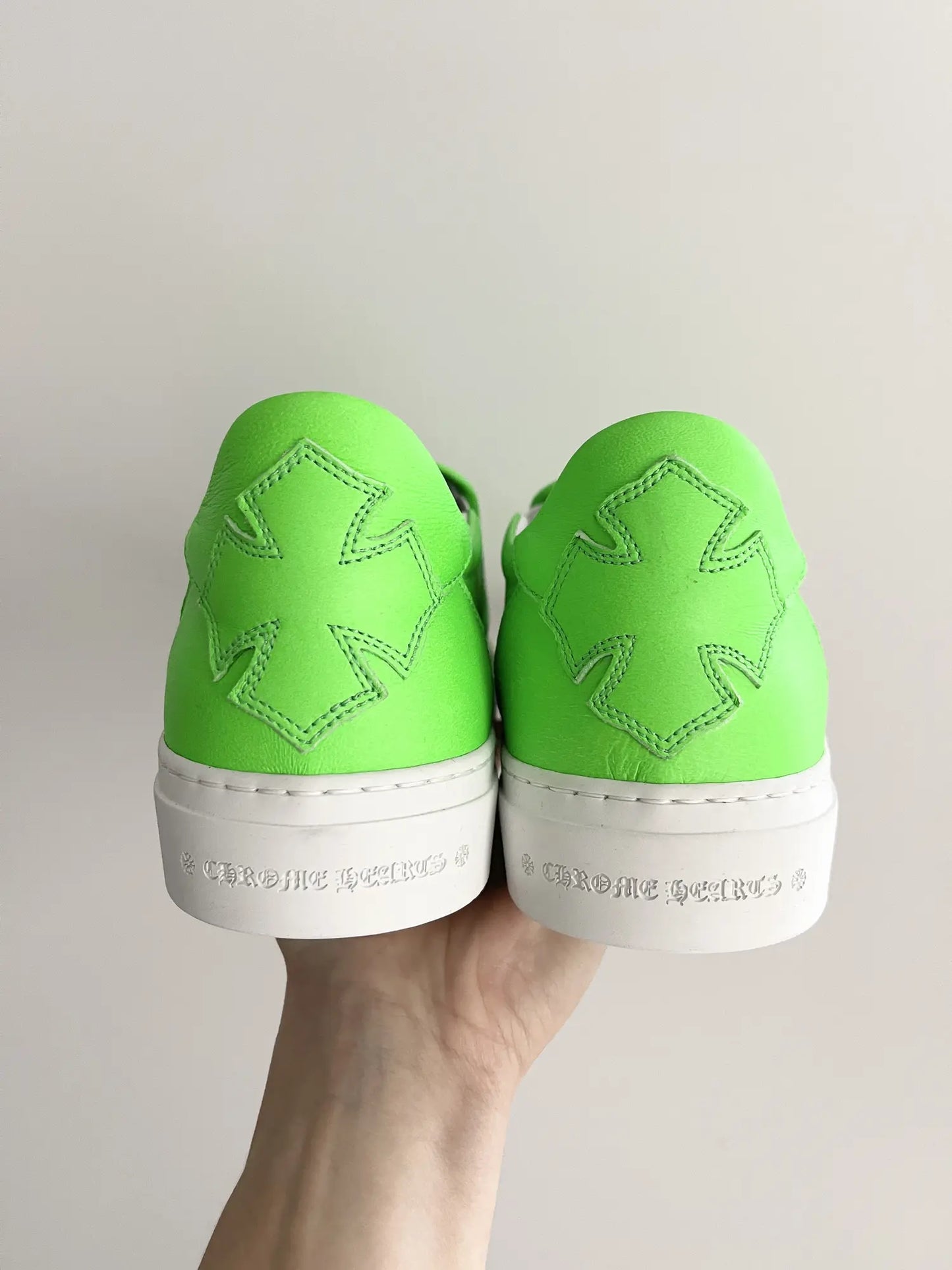 Chrome Hearts Neon Green Jumbo Studs Leather Slip On