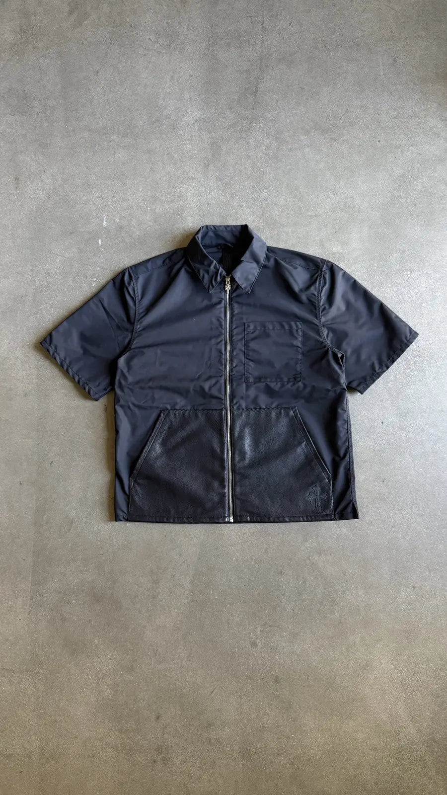 Chrome Hearts Nylon Leather Zip-Up Short Sleeve Shirt