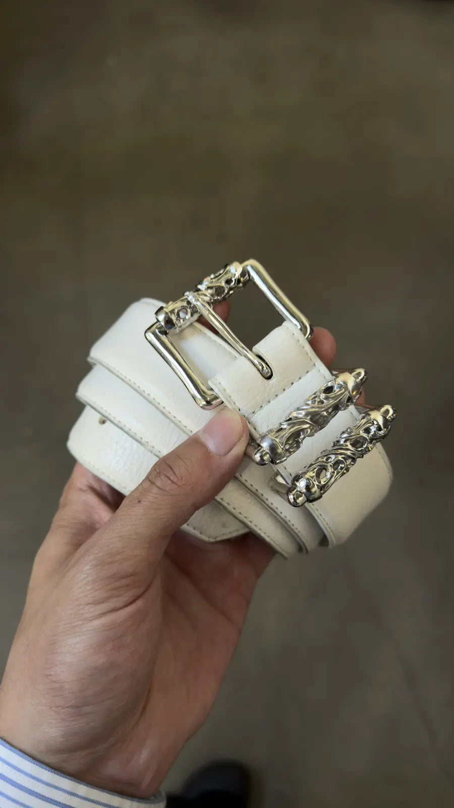 Chrome Hearts White Leather Roller Belt