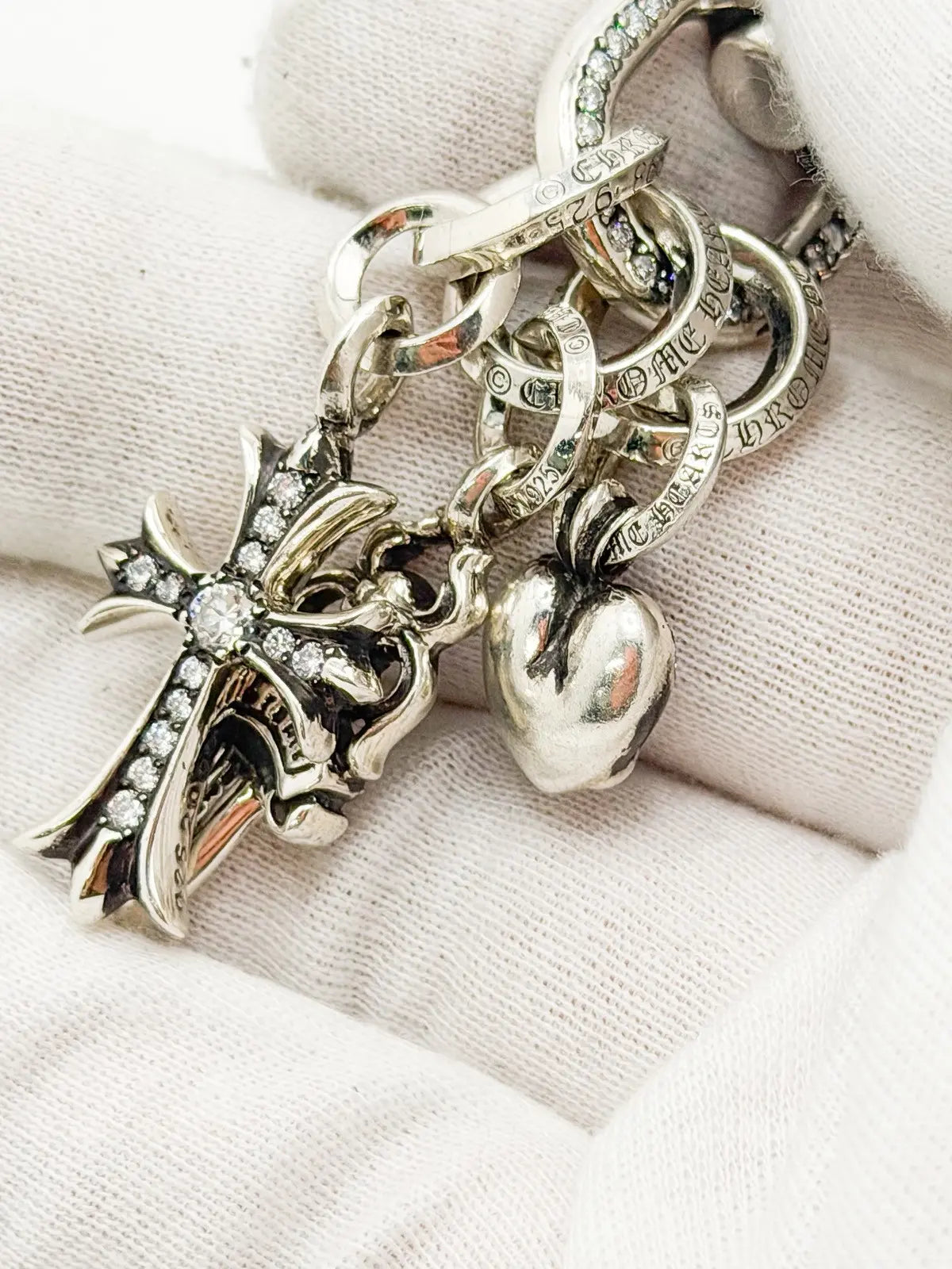 Chrome Hearts 925 Sliver full White Dimond Dagger Keychain