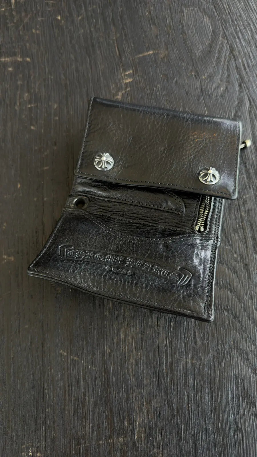Chrome Hearts Black Leather Trifold Wallet Chrome Hearts
