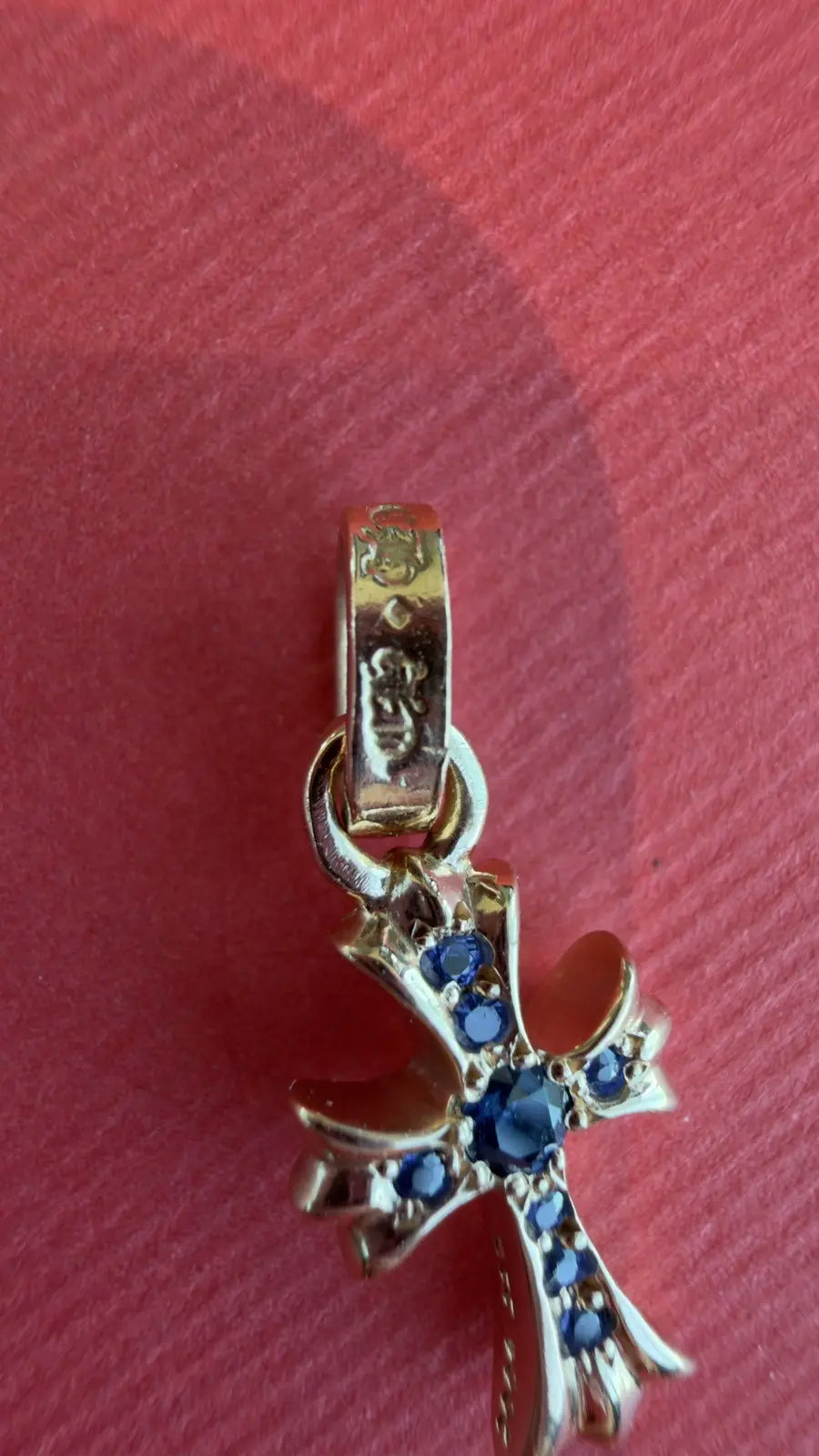 Chrome Hearts 22K Gold Blue Baby Fat Cross Charm Pendant Chrome Hearts