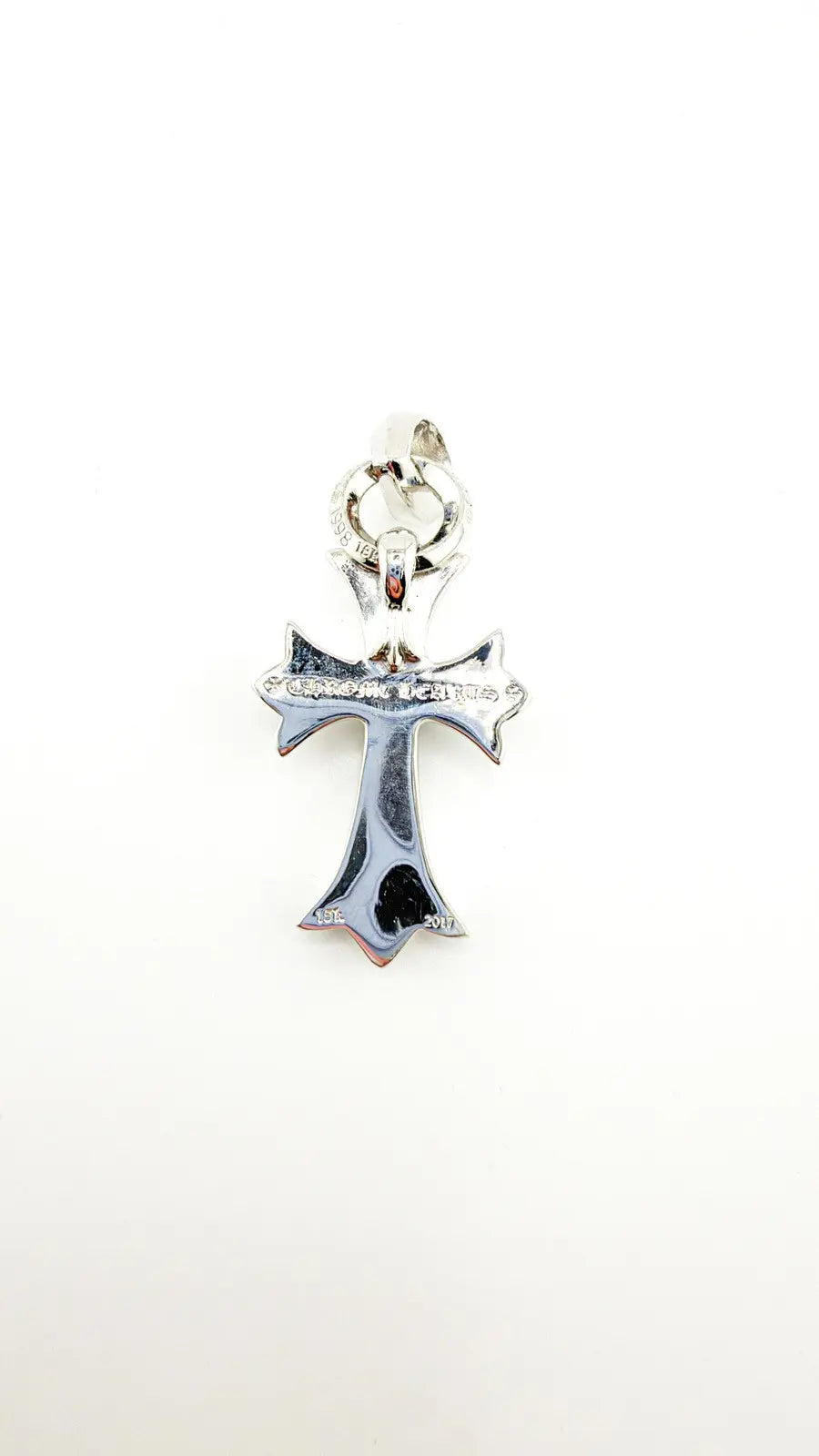 Chrome Hearts 18K White Gold Emerald Vine Cross Pendant Chrome Hearts