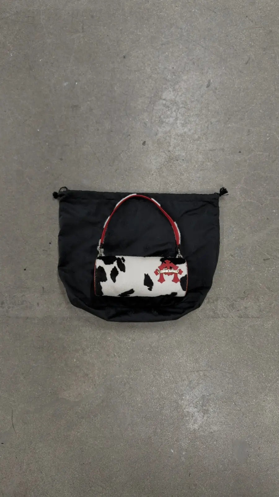 Chrome Hearts Red Leather Cross Patch Pony Hair Bag