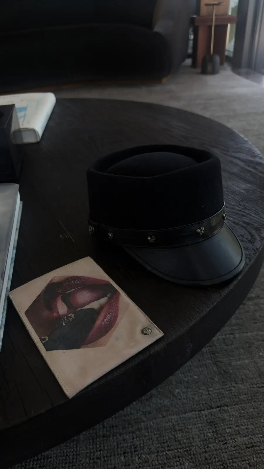 Chrome Hearts Heart Motif Leather Casquette Captain Hat Chrome Hearts
