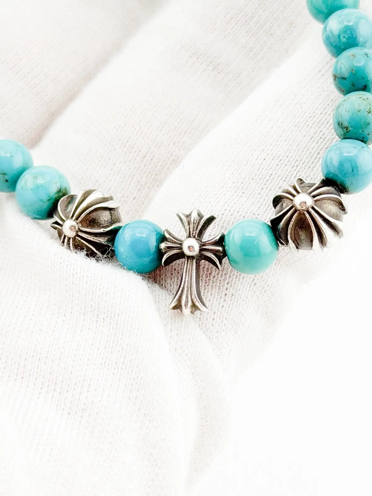 Chrome Hearts 8mm Beaded 3 Silver Bracelet