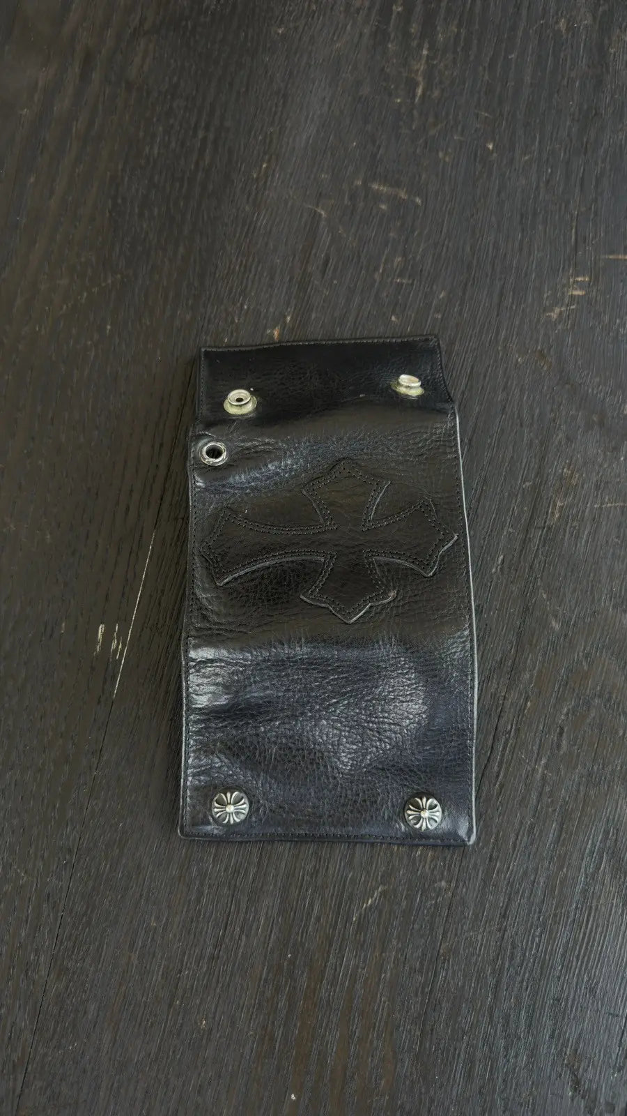 Chrome Hearts Black Leather Trifold Wallet Chrome Hearts