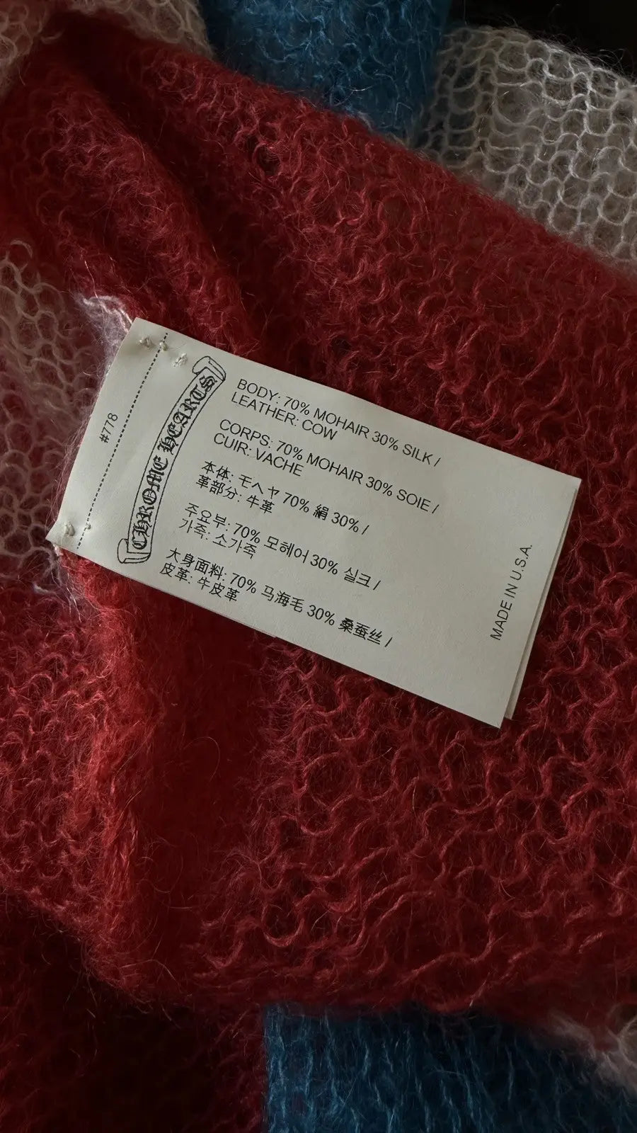 Chrome Hearts Oversized Red/White/Blue Mohair Sweater