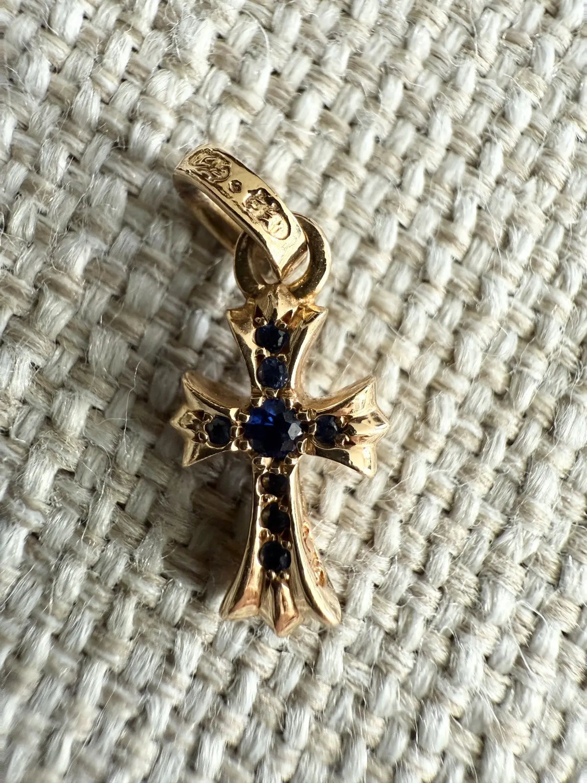 Chrome Hearts 22k Gold Blue Sapphire Babyfat Pendant