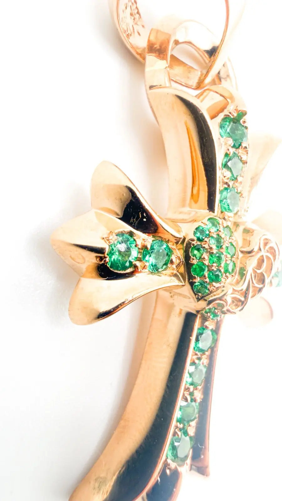 Chrome Hearts 22K Gold Emerald Heart Cross Pendant Chrome Hearts