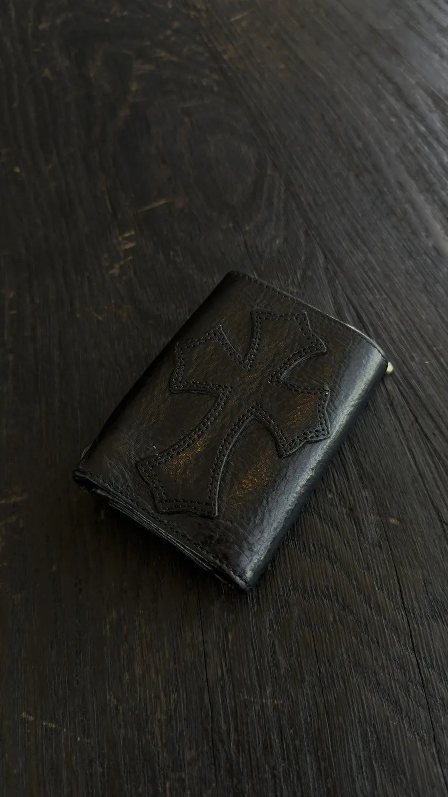 Chrome Hearts Black Leather Trifold Wallet Chrome Hearts