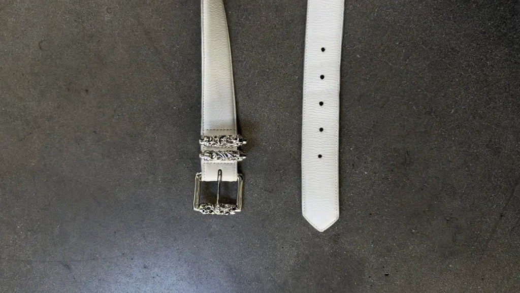 Chrome Hearts White Leather Roller Belt