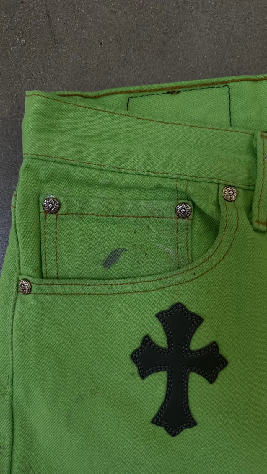 Chrome Hearts Green&Black Cross Patch Jeans