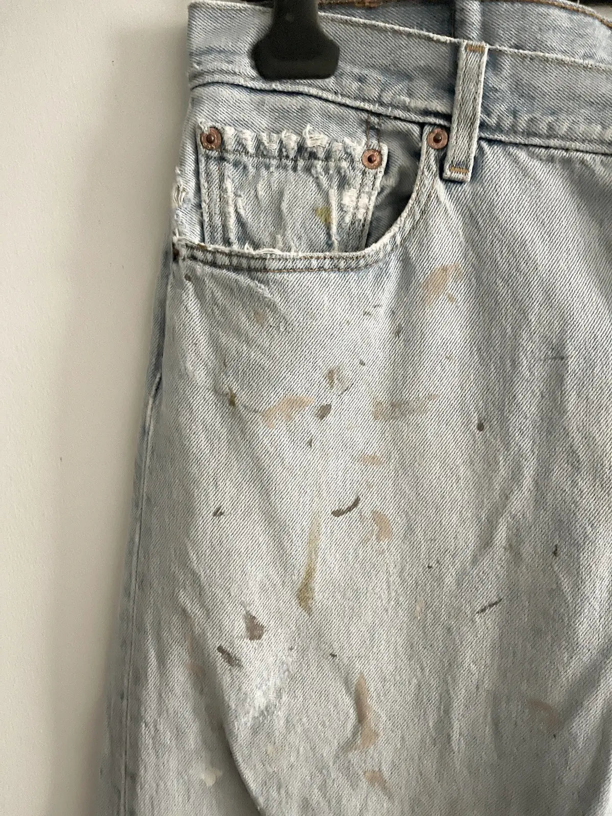 1990s Levi’s 501 Distressed Paint Denim Jeans