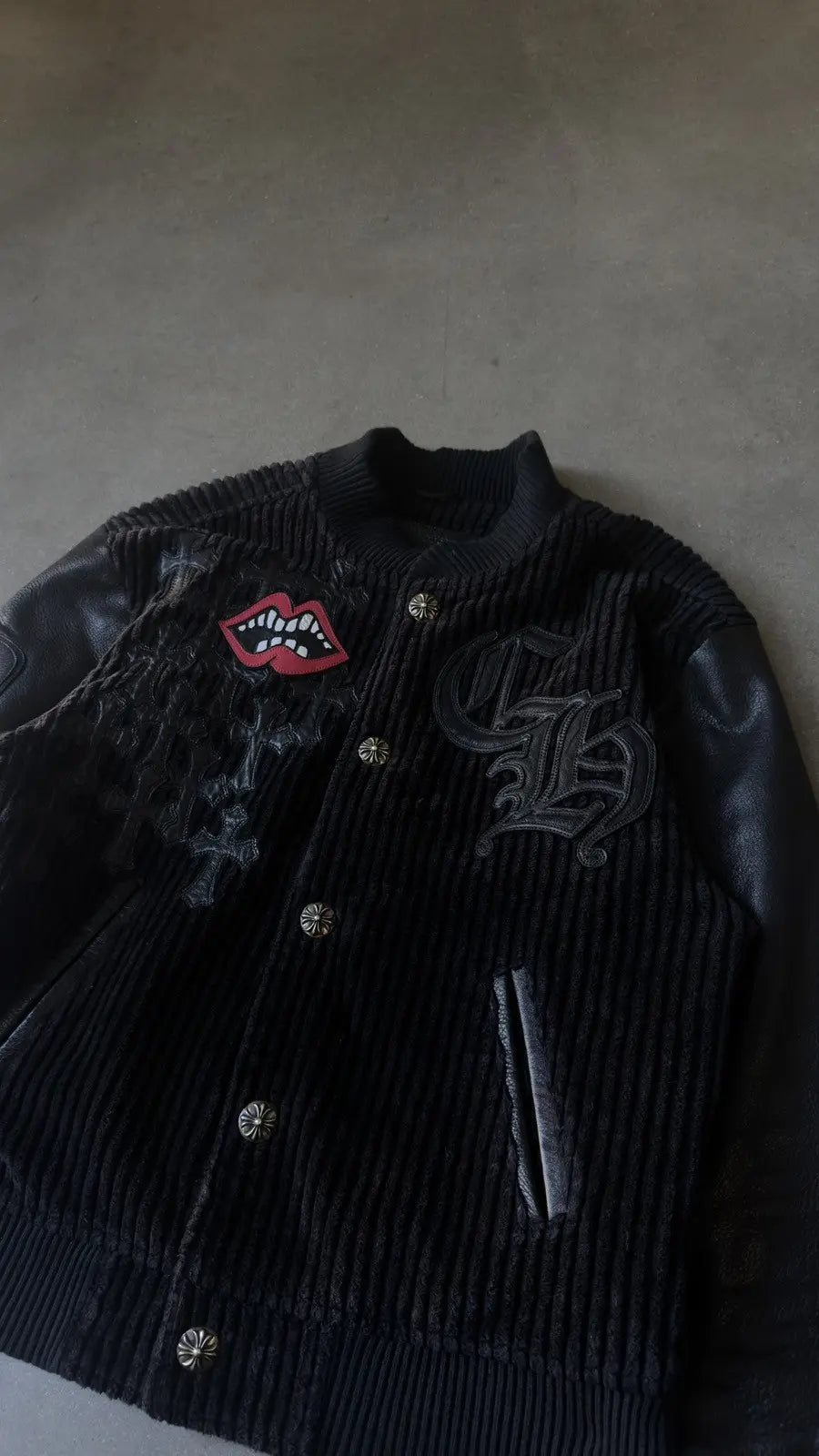 Chrome Hearts Matty Boy Lips Cross Patch Varsity Jacket