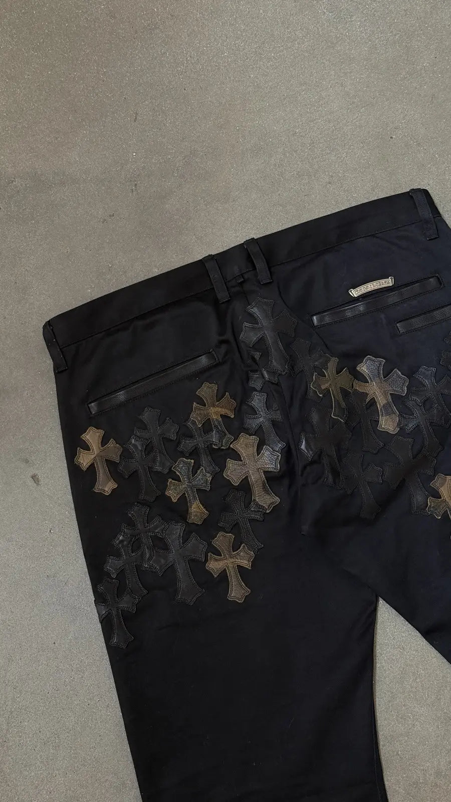 Chrome Hearts Chino Pants Black Camo Cross Patches