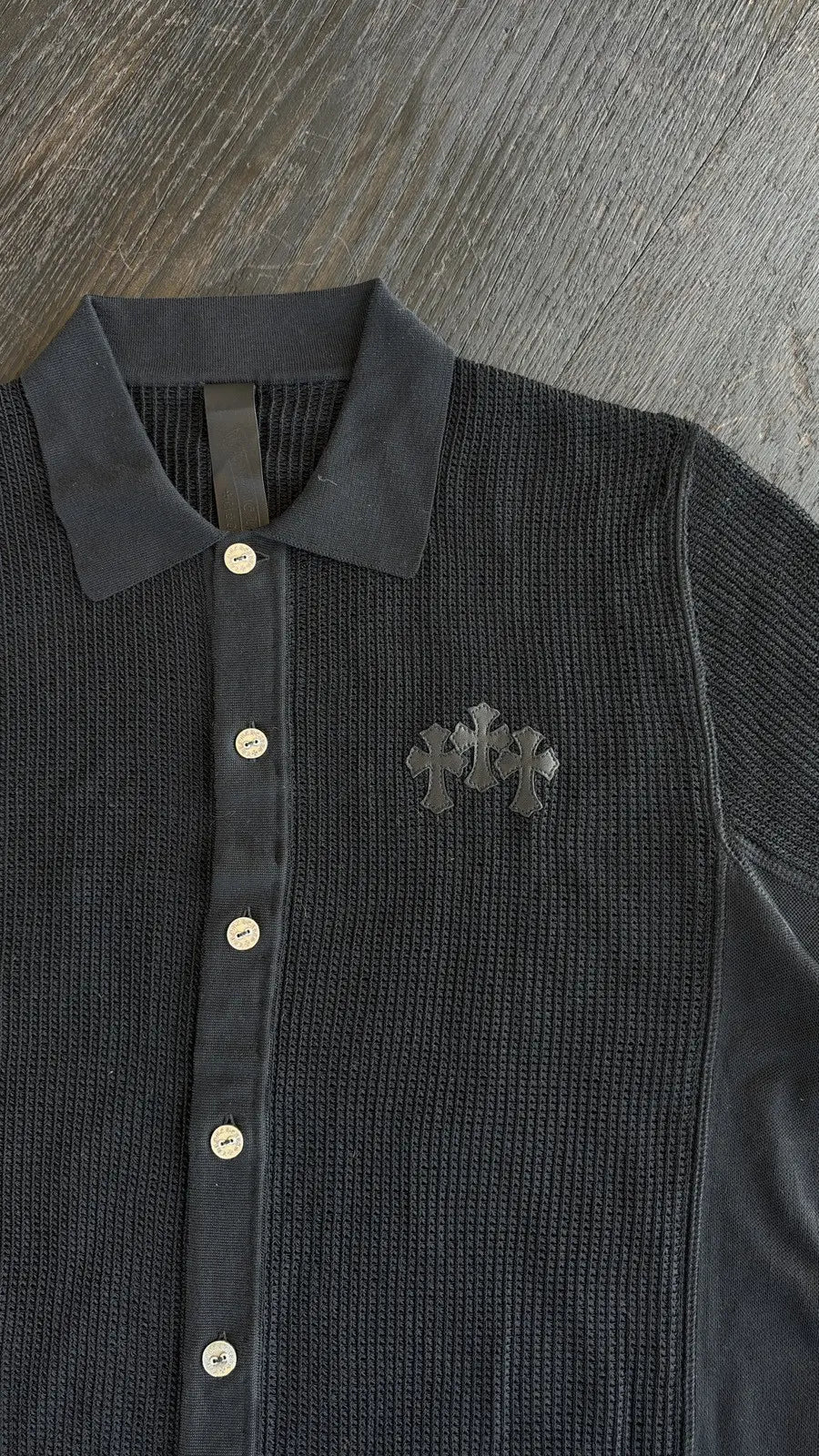 Chrome Hearts Knitted Short-Sleeve Button-Up Polo Shirt Size L Chrome Hearts
