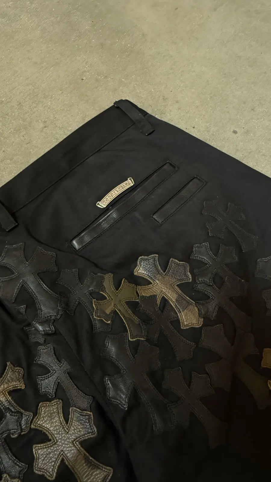 Chrome Hearts Chino Pants Black Camo Cross Patches